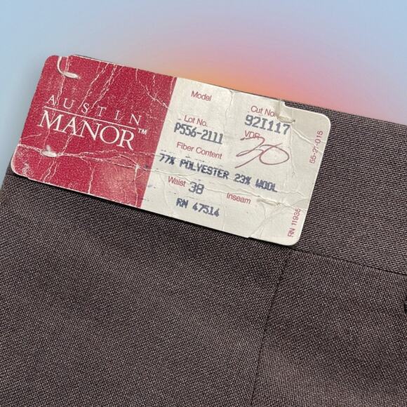 AUSTIN MANOR Men’s 38 x 30 Brown Wool Blend Pleated Dress Pant - Picture 4 of 4